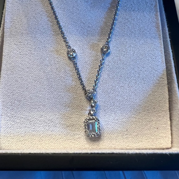 Blue Nile Emerald Halo and Station Diamond Necklace - Picture 3 of 5